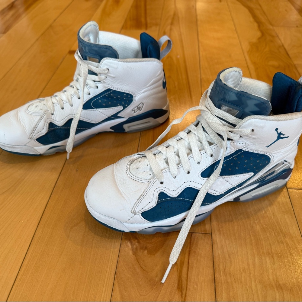 White and Blue High-Top Sneakers